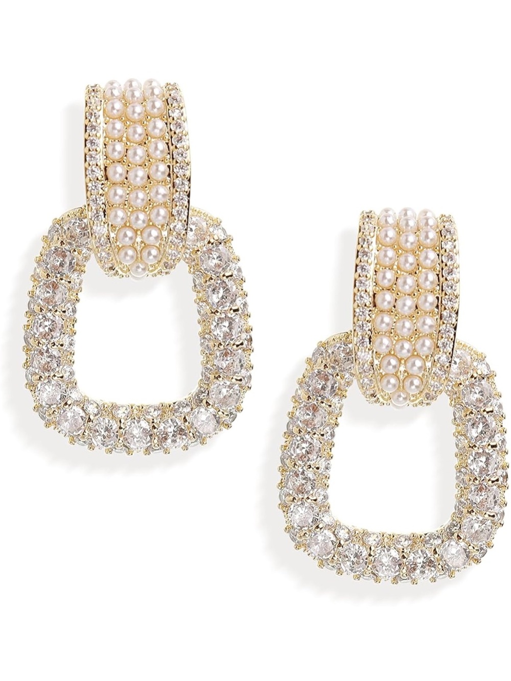 Gold Crystal & Pearl Drop Earrings - Elegant Women's Jewelry